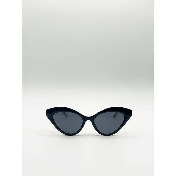 SVNX cat-eye sunglasses black with gold metal, imported from the UK