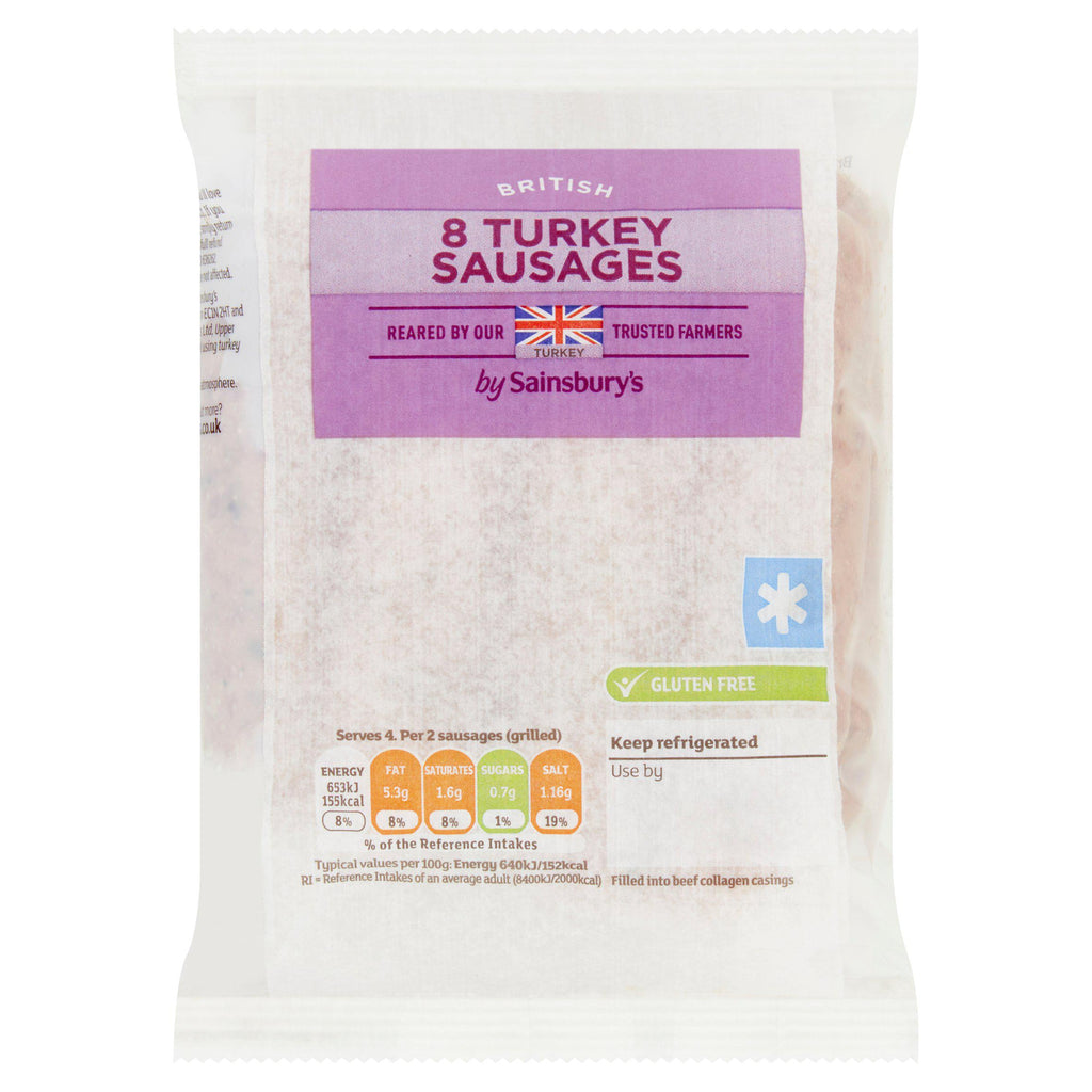 Sainsbury's Fresh British Turkey Gluten Free Sausages x8 454g