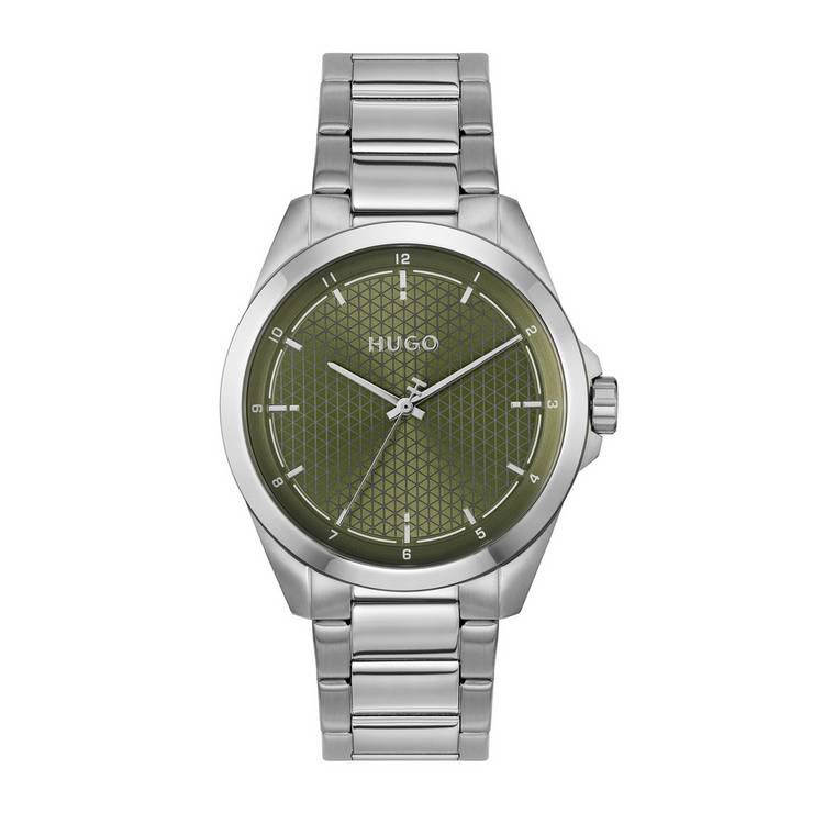 Hugo stainless steel green dial bracelet watch (British brand)