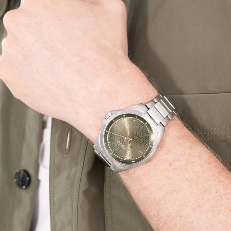 Hugo stainless steel green dial bracelet watch (British brand)