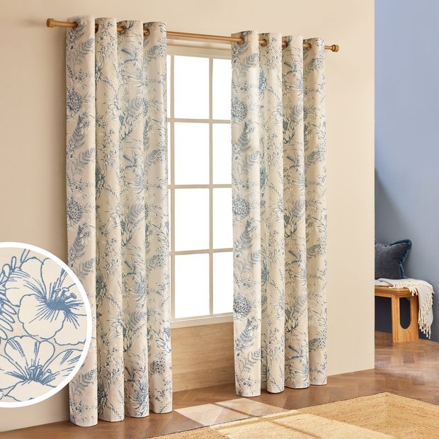 Habitat blue botanical eyelet curtains 117x137cm (British brand)