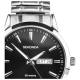 Sekonda men's watch black dial 42mm stainless steel expander bracelet (British brand)