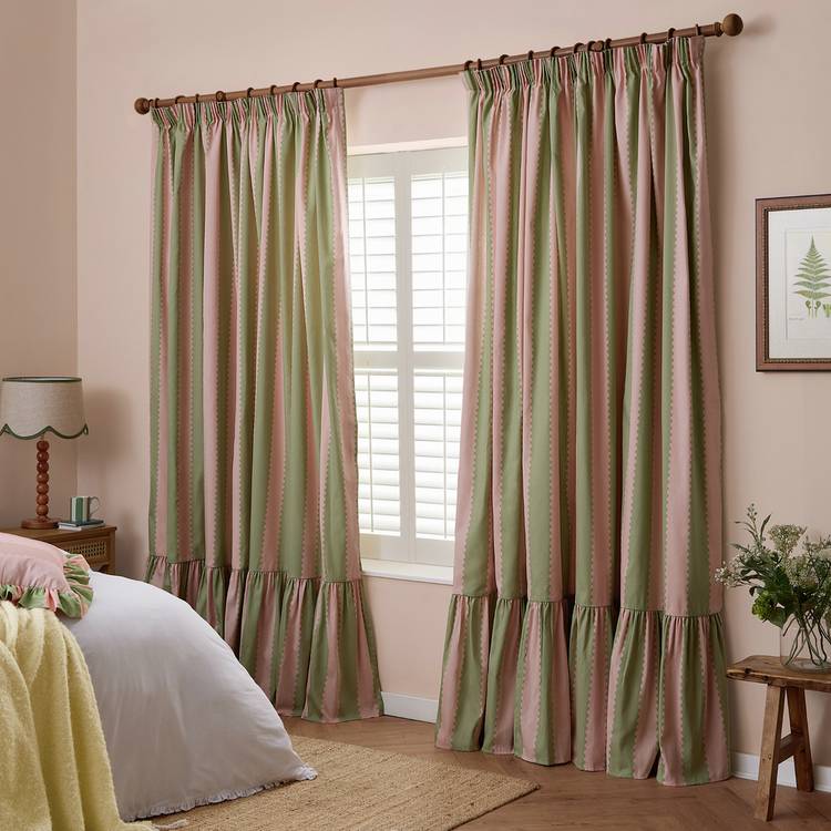 Wylder Birdie Stripe curtains pink and green 117x137cm (British brand)