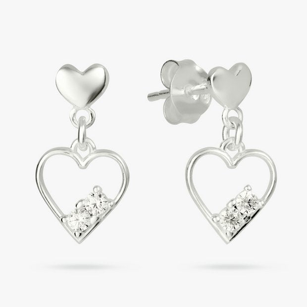 Revere sterling silver heart drop earrings with cubic zirconia (British brand)