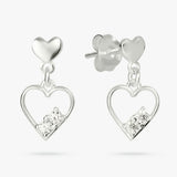 Revere sterling silver heart drop earrings with cubic zirconia (British brand)