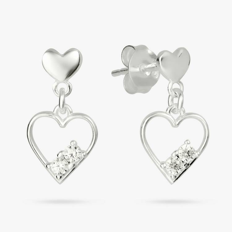 Revere sterling silver heart drop earrings with cubic zirconia (British brand)