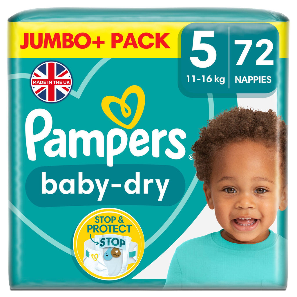 Pampers Baby-Dry Size 5, 72 Nappies, 11-16kg, Jumbo+ Pack