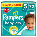 Pampers Baby-Dry Size 5, 72 Nappies, 11-16kg, Jumbo+ Pack big packs Sainsburys   