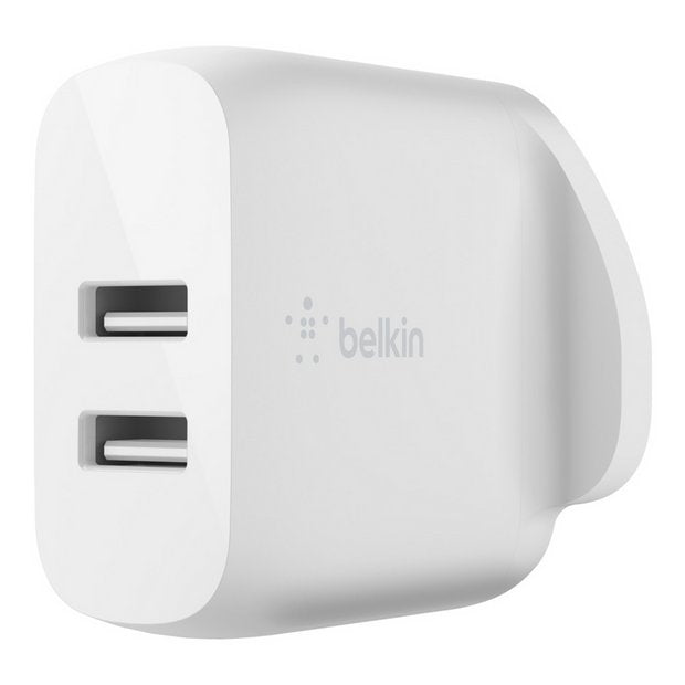 Belkin 24W dual USB-A wall charger white, imported from the UK