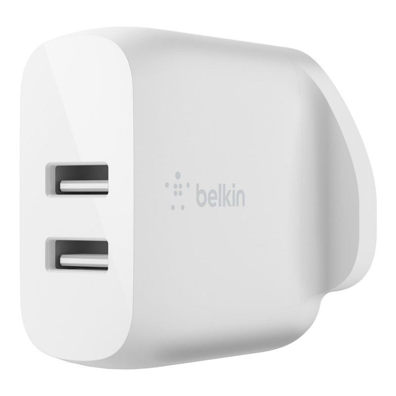 Belkin 24W dual USB-A wall charger white, imported from the UK