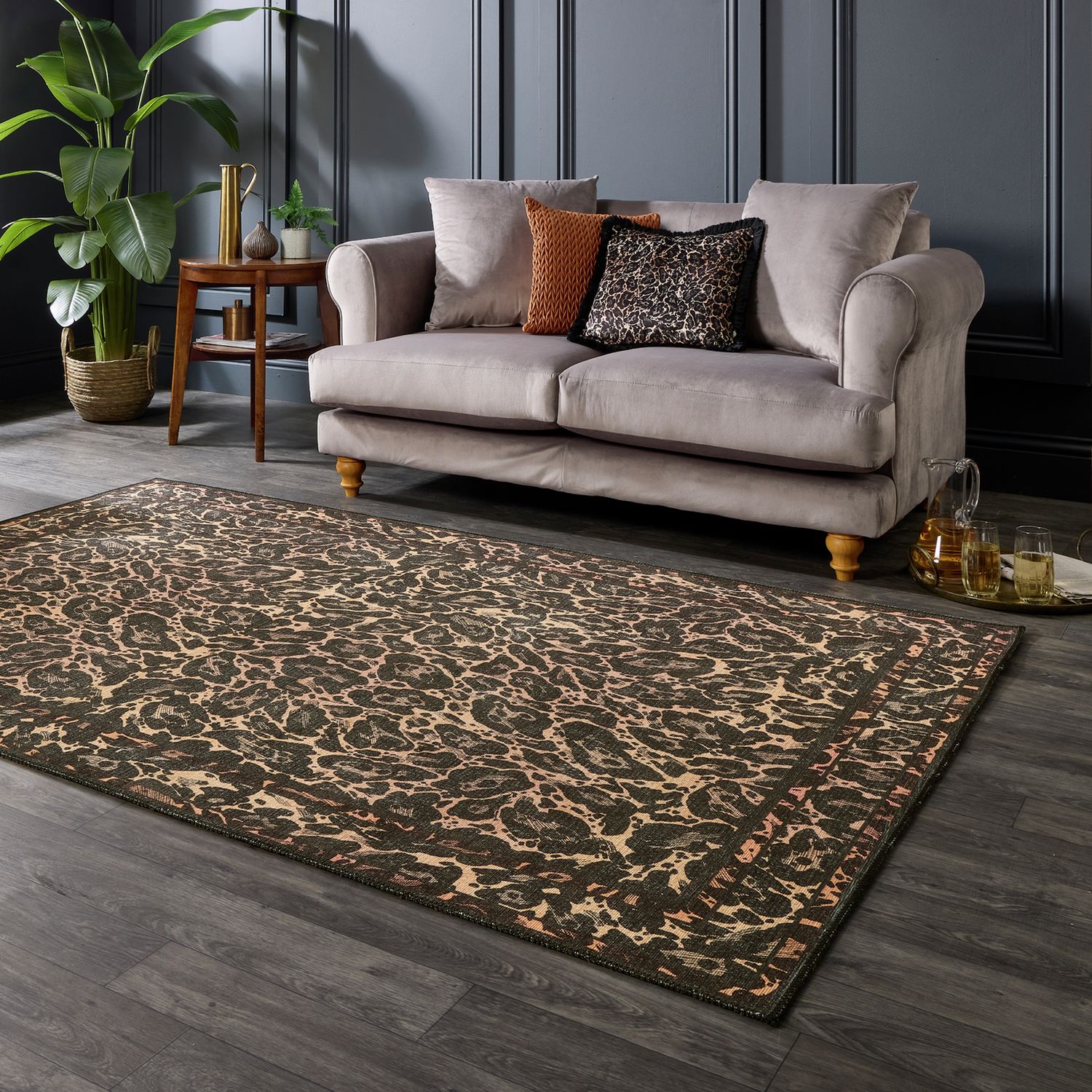 Laurence Llewelyn Bowen Leopard Black and Orange  Rug - 152x230cm