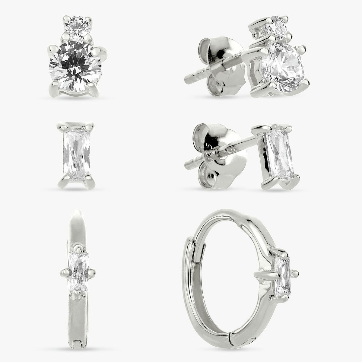 Revere sterling silver stud and huggies earrings set of 3, imported from the UK