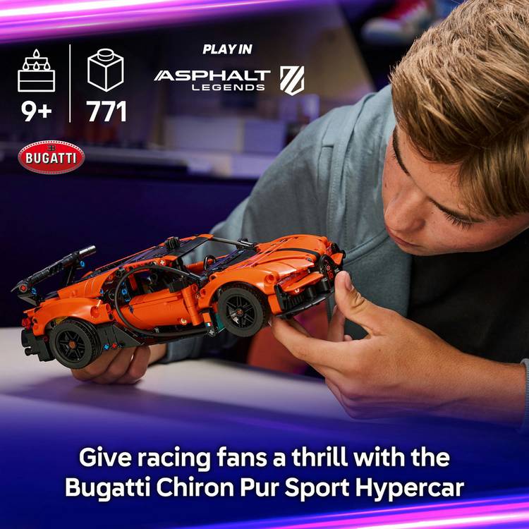 LEGO Technic Bugatti Chiron hypercar building kit, imported from the UK