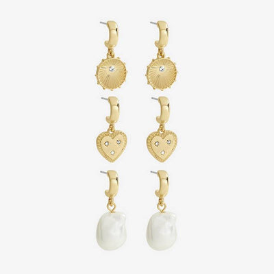 Argos Lipsy Mood Gold Plated Charm Pearl Huggies Drop Earrings - Pack of 3- Buy online at McGrocer