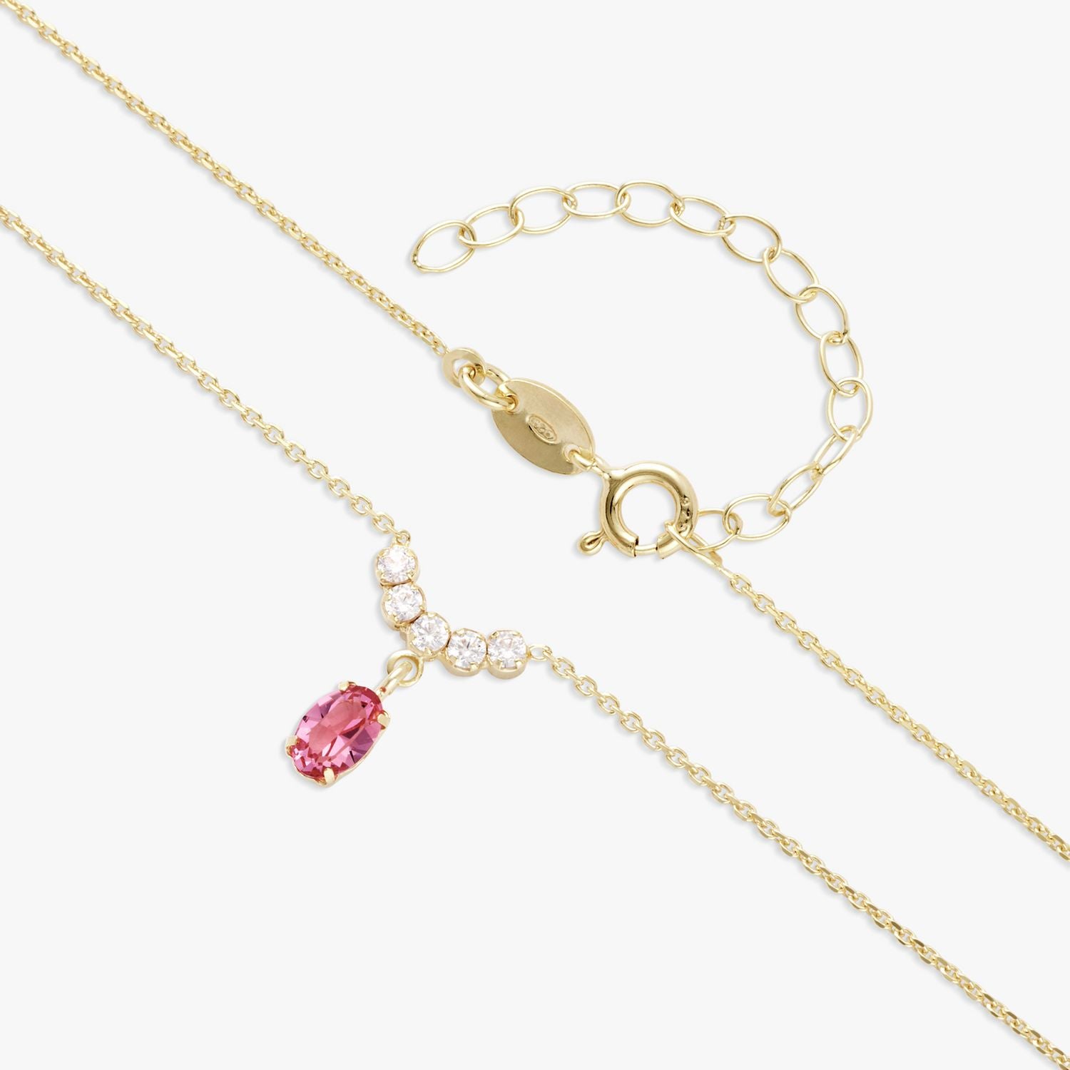 Revere 9ct gold plated silver pink crystal pendant necklace 46cm, imported from the UK