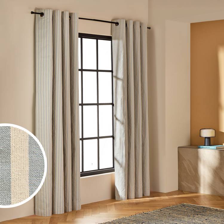 Habitat stripe blackout eyelet curtains rustic blue 117x137cm, imported from the UK