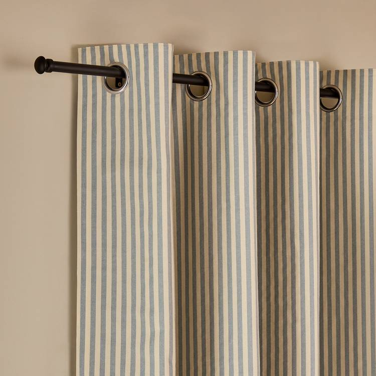 Habitat stripe blackout eyelet curtains rustic blue 117x137cm, imported from the UK