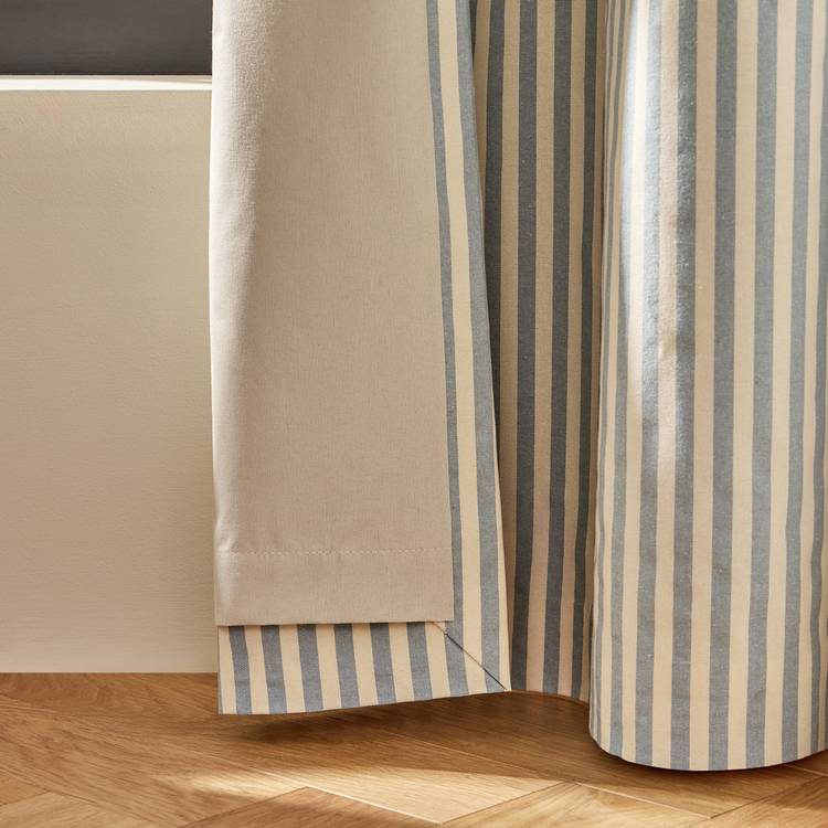 Habitat stripe blackout eyelet curtains rustic blue 117x137cm, imported from the UK