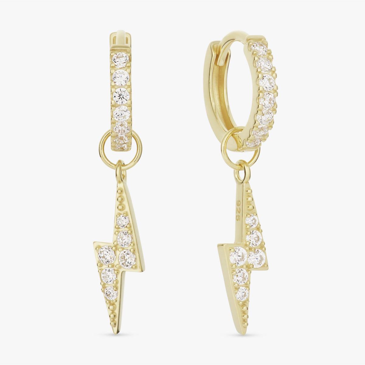 Revere gold plated bolt huggies earrings with cubic zirconia - British product