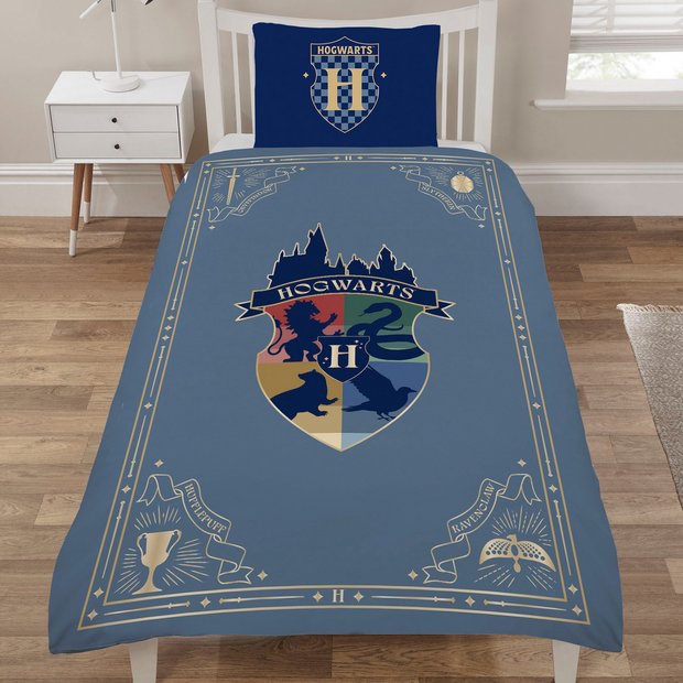 Harry Potter blue single duvet set with Hogwarts houses, imported from the UK