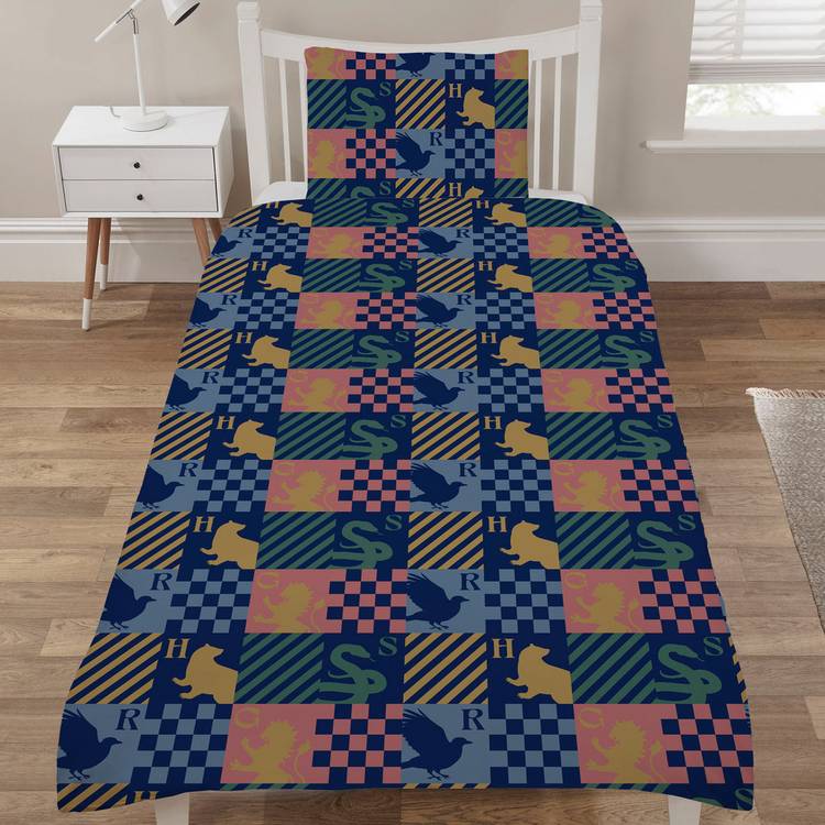 Harry Potter blue single duvet set with Hogwarts houses, imported from the UK