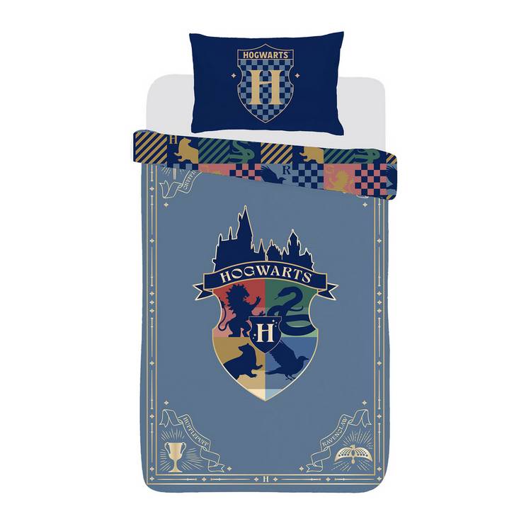 Harry Potter blue single duvet set with Hogwarts houses, imported from the UK
