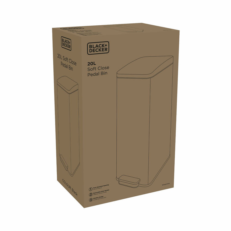 Black+Decker 20 litre pedal bin with soft close lid - British product