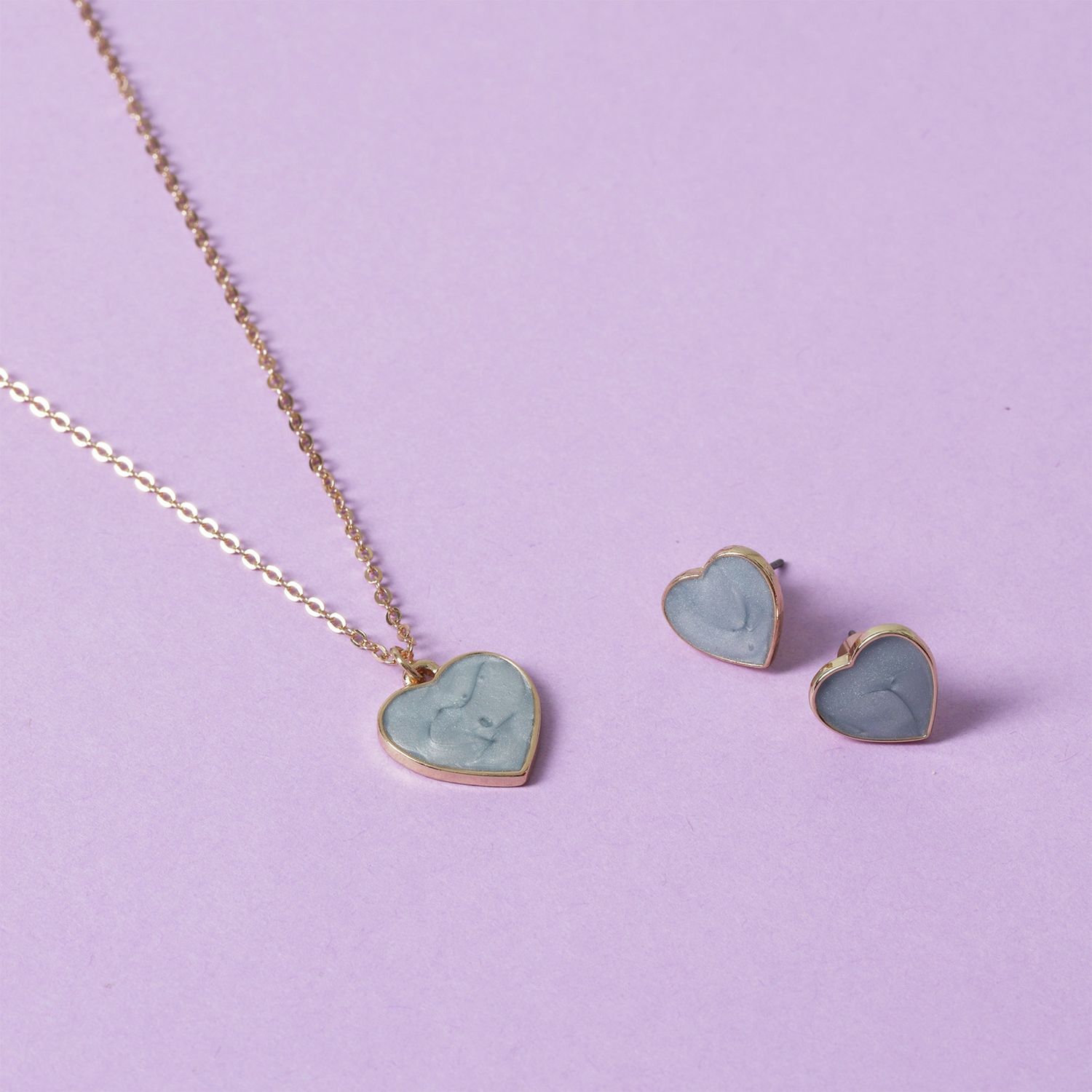 Flitzy kids jewellery set blue heart necklace and earrings, imported from the UK