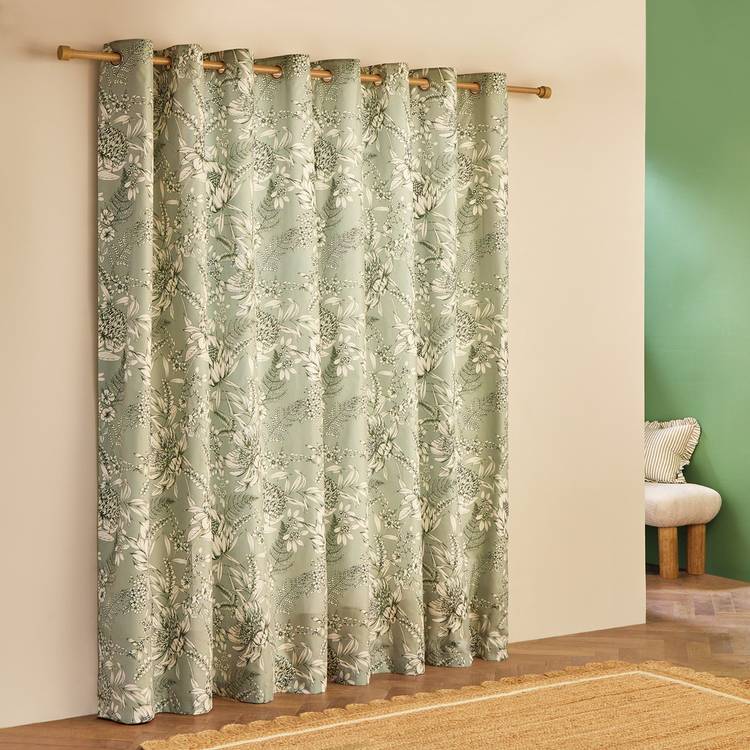Habitat botanical print sage eyelet curtains 117x137cm, imported from the UK