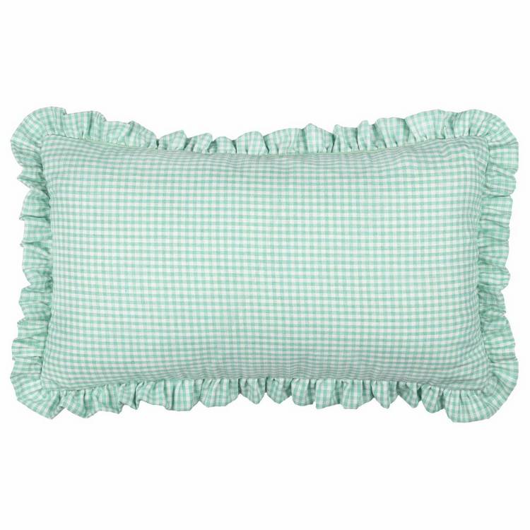 Furn Les Petite Fleurs green gingham cushion 30x50cm (British brand)