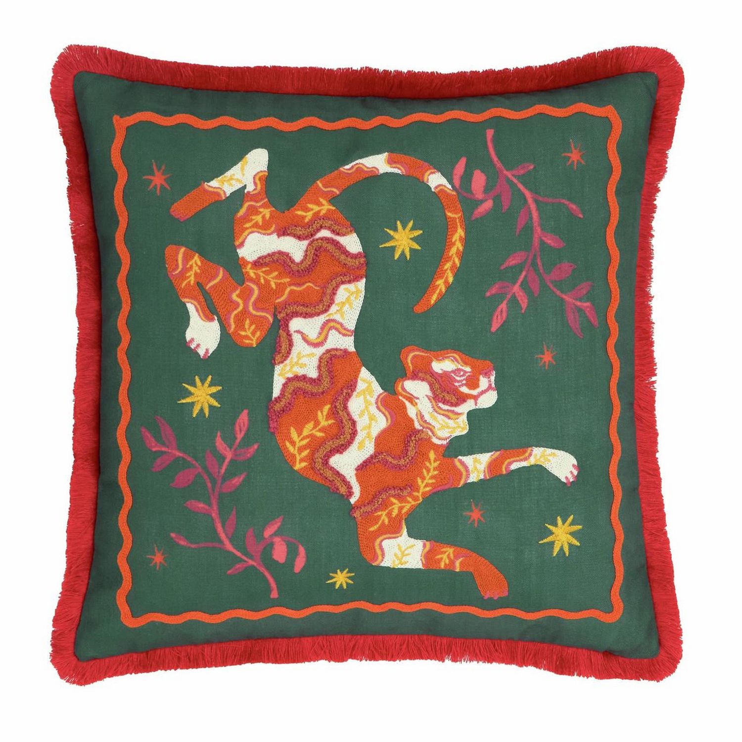 Furn tufted tiger cushion green 45x45cm - British product