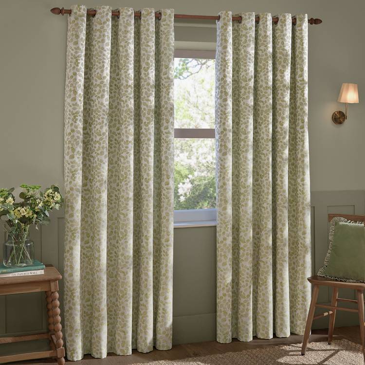 Wylder sage green leaf eyelet curtains 229x137cm, imported from the UK