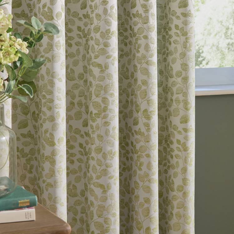 Wylder sage green leaf eyelet curtains 229x137cm, imported from the UK