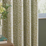 Wylder sage green leaf eyelet curtains 229x137cm, imported from the UK