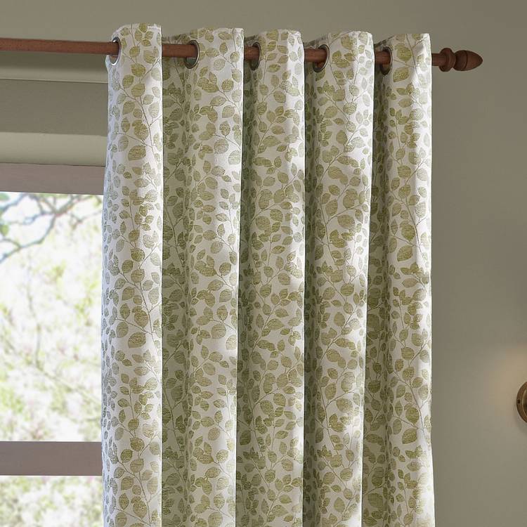 Wylder sage green leaf eyelet curtains 229x137cm, imported from the UK