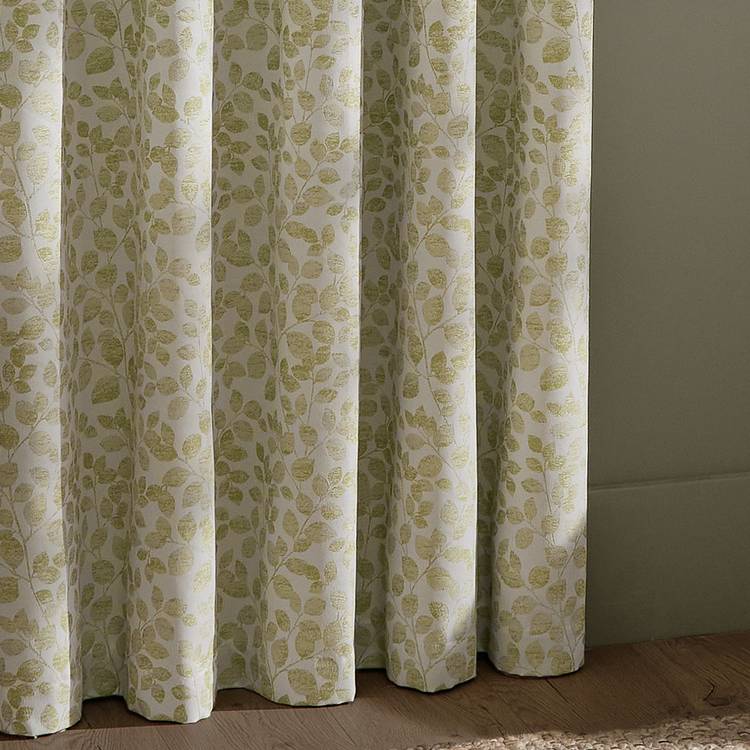 Wylder sage green leaf eyelet curtains 229x137cm, imported from the UK