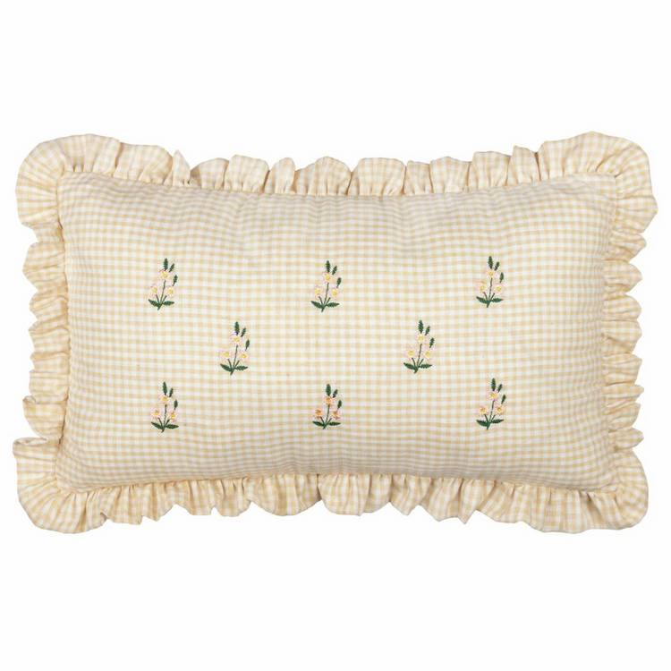 Furn Les Petite Fleurs gingham embroidered cushion 30x50cm, imported from the UK