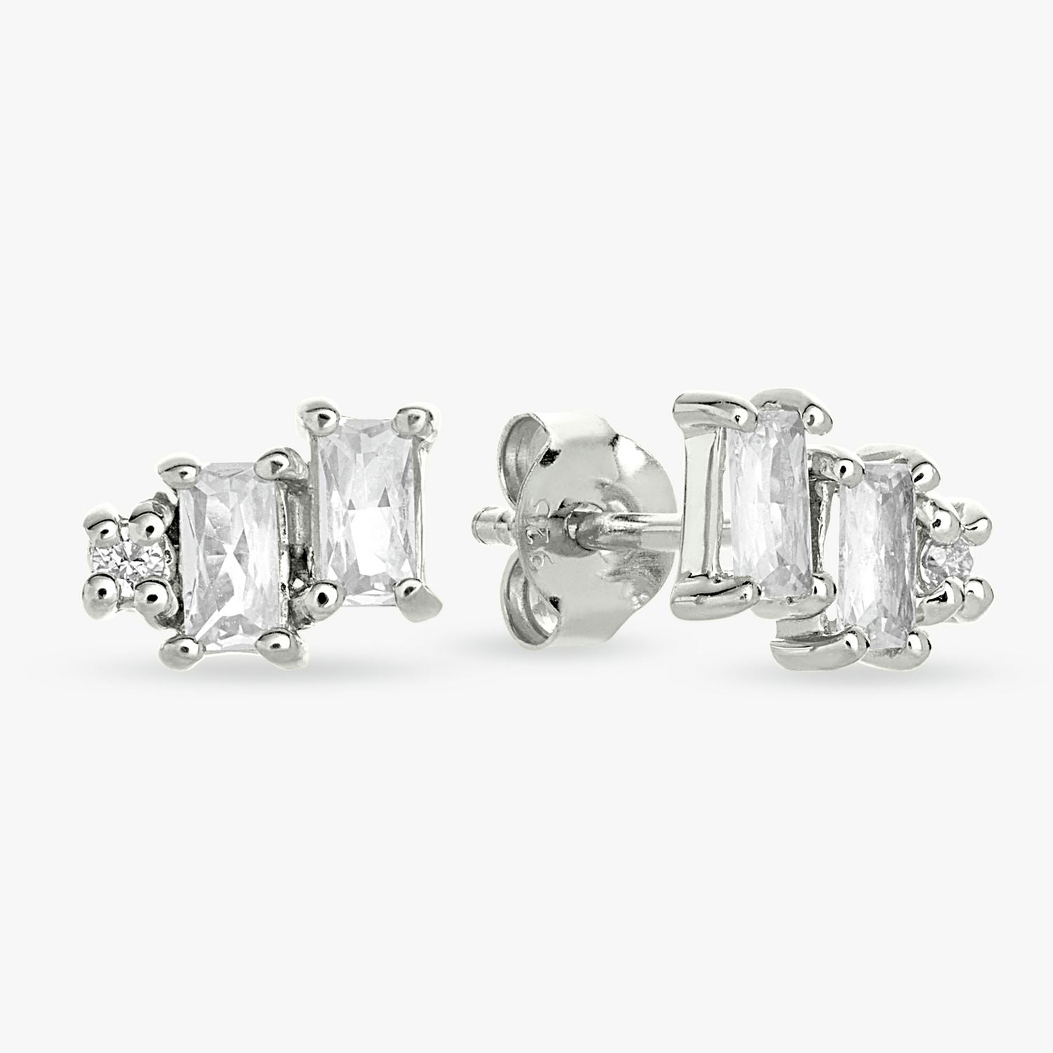 Revere sterling silver baguette stud earrings - British product