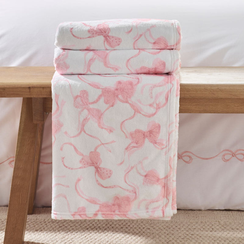 Catherine Lansfield bow throw white pink 240x200cm (British brand)