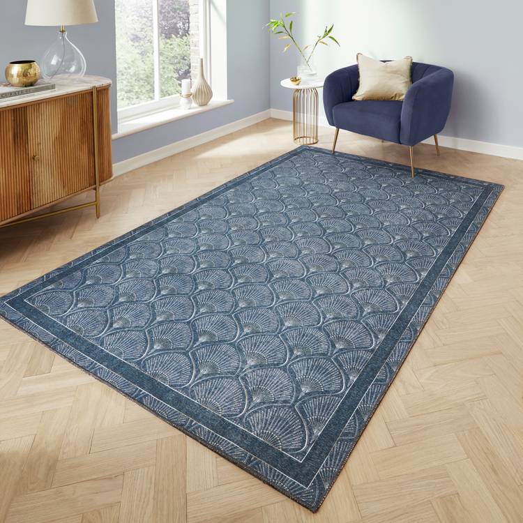 Catherine Lansfield Deco Blue Flatweave Rug 152x230cm - British product