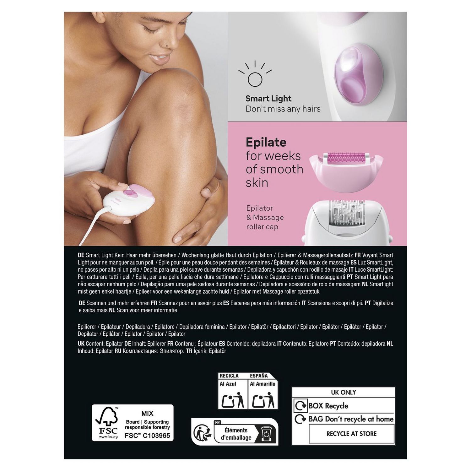 Braun Silkepil 3 pink epilator with smartlight and brush (British brand)