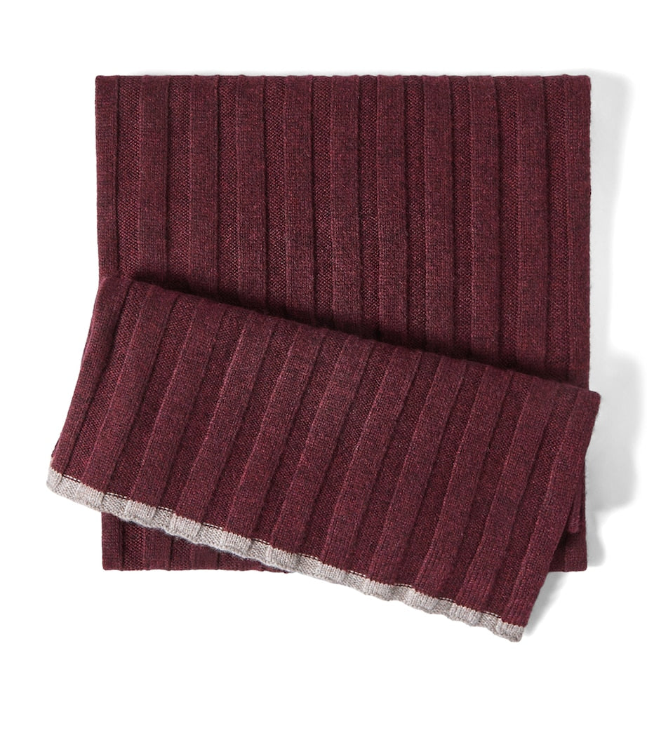 Brunello Cucinelli Kaschmirschal, Rippstrick, mit Kontraststreifen, 30x167cm, britische Version