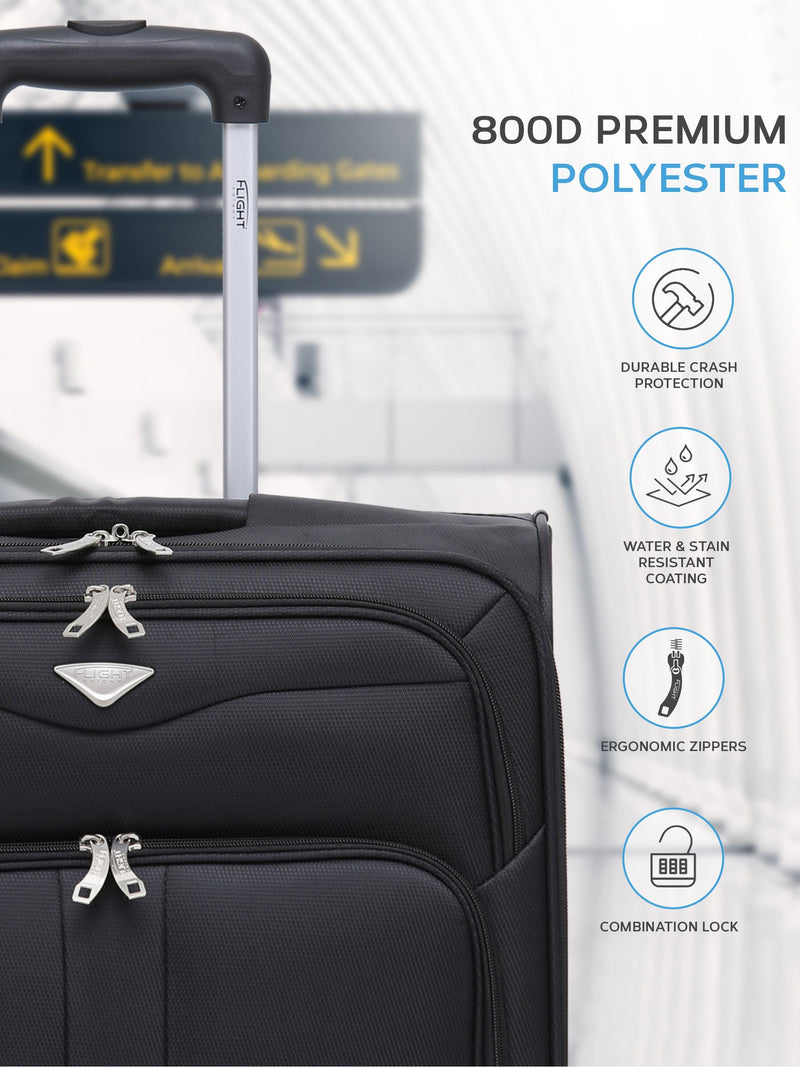 Flight Knight Black Flight Knight 56x45x25cm EasyJet Overhead Soft Case Cabin Carry On Suitcase Hand Black Luggage