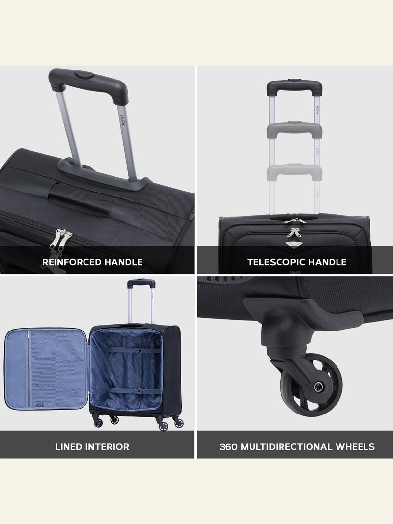 Flight Knight Black Flight Knight 56x45x25cm EasyJet Overhead Soft Case Cabin Carry On Suitcase Hand Black Luggage
