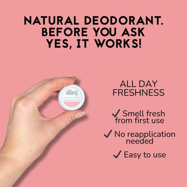 Natural Deo Co. Clean Deodorant Balm Palmarosa + Mandarin 10g, imported from the UK