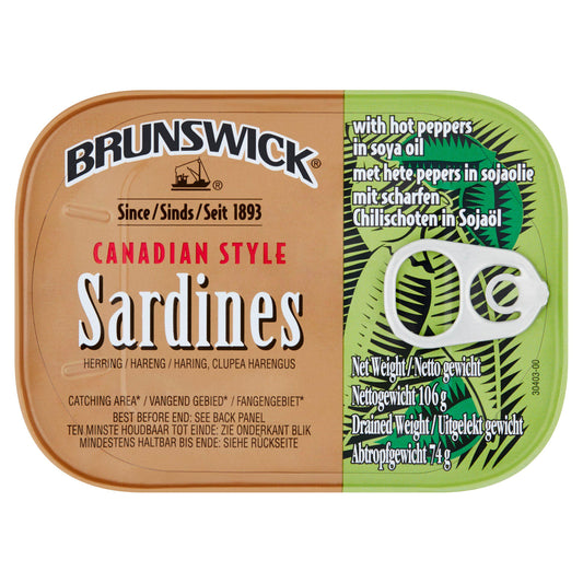 Brunswick Sardines with Hot Peppers 106g African & Caribbean Sainsburys   