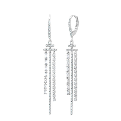 Costco UK 1.04ctw Round Brilliant and Baguette Cut Diamond Dangle Earrings, 18ct White Gold- Buy online at McGrocer