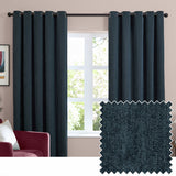 Furn Soft Chenille Blackout Eyelet Curtains - Navy Blue - 117x183cm