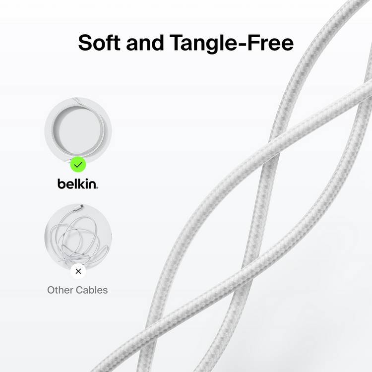 Belkin 240W USB-C braided cable 2m white - British product
