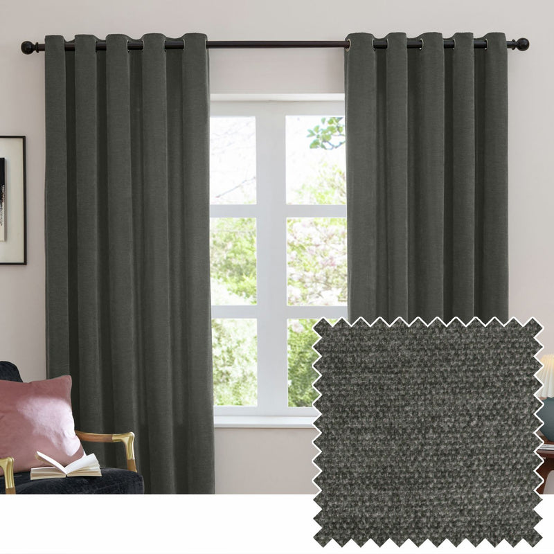 Furn Soft Chenille Blackout Eyelet Curtains - Charcoal - 168x229cm